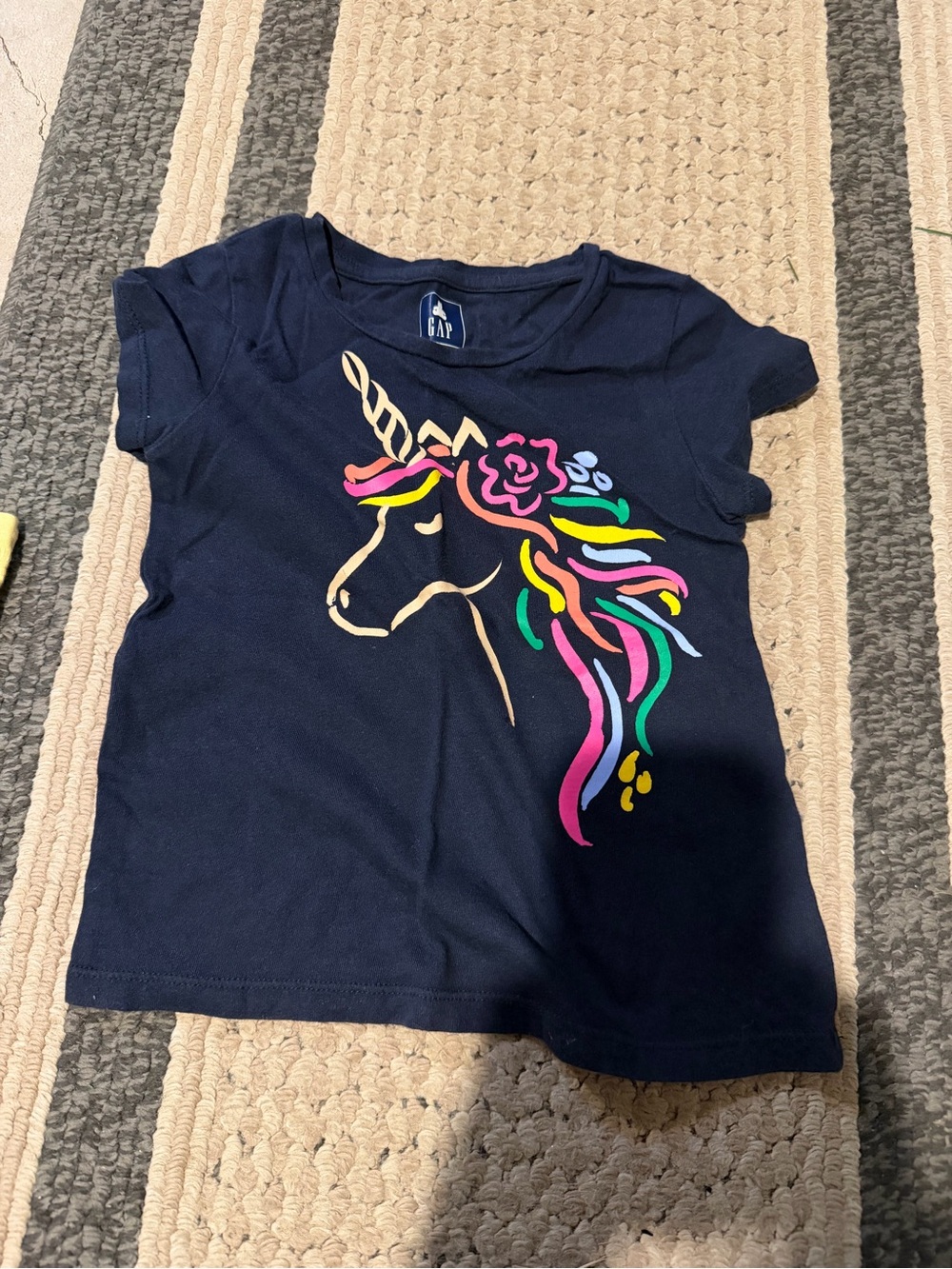 GAP Navy Short-Sleeve Unicorn Graphic Tee with Multicolor Mane